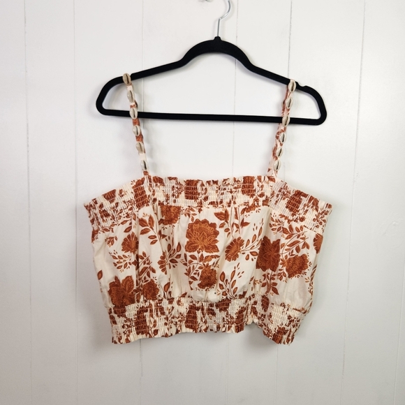 Bailey 44 Brown Floral Boho Crop Top Tank Size XL Beachy Cowrie Shell Straps New - Picture 1 of 9